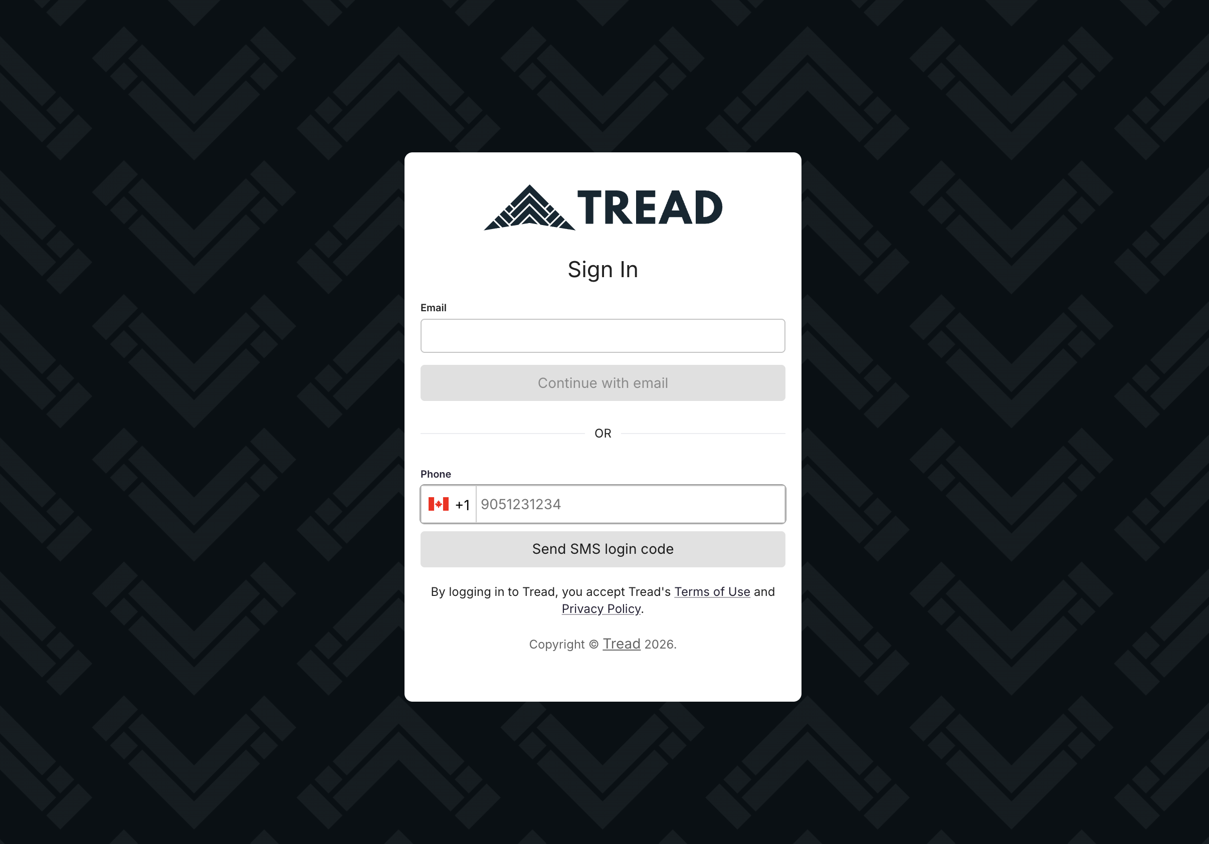 Inicio de sesión web de Tread